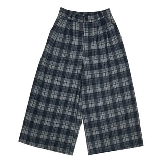 (2 colors) Fleece-lined check pattern mid-length pants