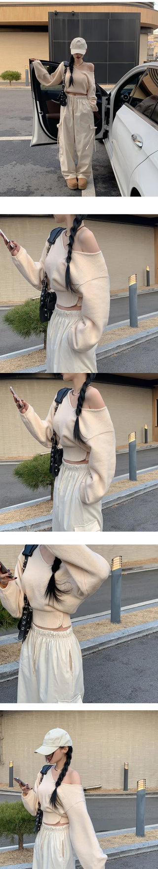 Moon V-Neck Off-Shoulder Knitwear - 6 colors