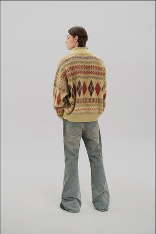 [MASONPRINCE] Wool Blend Fair Isle Fitted Cardigan