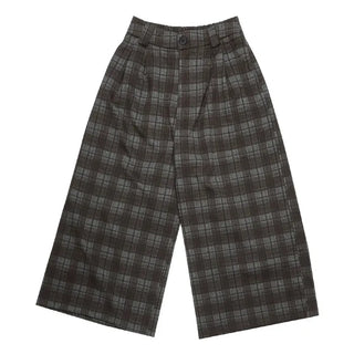 (2 colors) Fleece-lined check pattern mid-length pants
