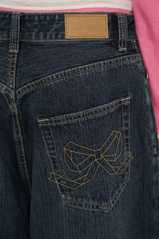 [moromoro2] Bow Pocket Wide Jeans