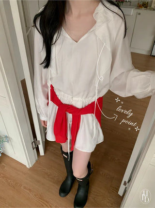See-through elastic ribbon frill mini dress