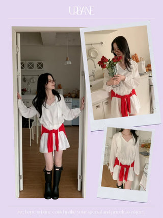 See-through elastic ribbon frill mini dress