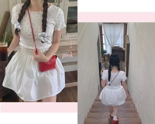 Flower frill short-sleeved T-shirt (2c)