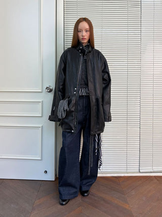 [NeverSeez] Raw Denim Wide-leg Jeans