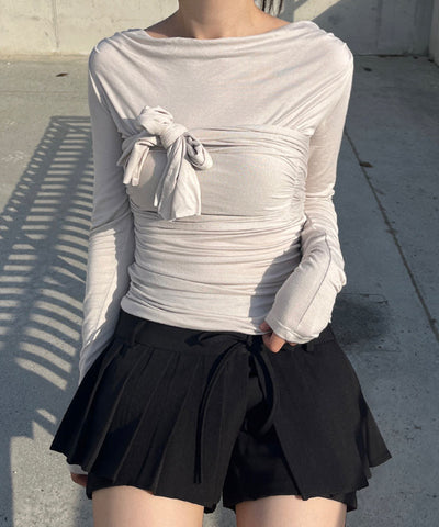 relaxed draped collar long-sleeved top