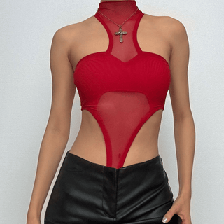 Crewneck mesh solid button bodysuit