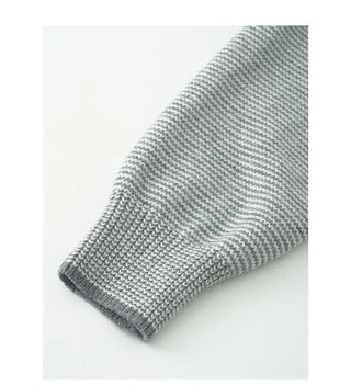 Striped two-way zip-up hooded knit sweater