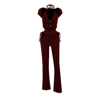 Halter o ring self tie hollow out jumpsuit