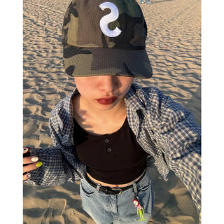 2-button round short-sleeved T-shirt