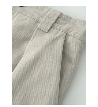 Pleated slit elastic waist cotton pants