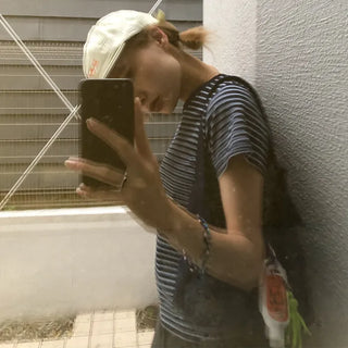 Basic striped half-sleeve T-shirt
