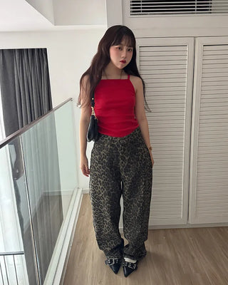 Leopard print cotton pants