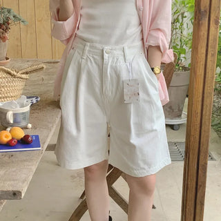 5/8 length pleated cotton shorts/half pants