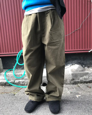 Elastic waistband, two-pleat wide-leg pants