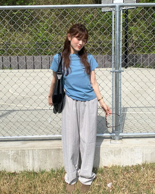 Linen striped banding pants