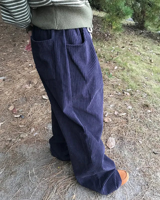 Corduroy wide-leg pants with elastic waistband