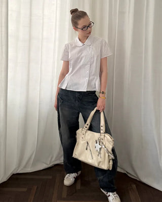 Striped pintuck shirt blouse