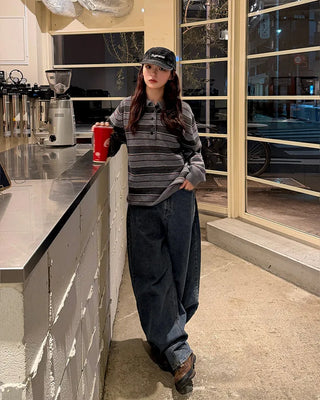 Balloon wide denim pants