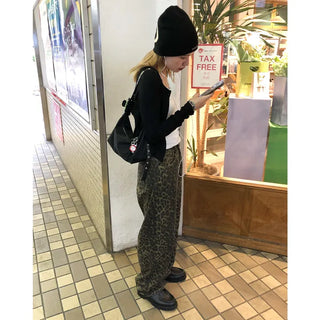 Unique leopard print wide-leg pants