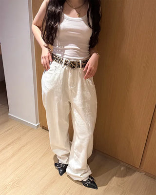 Round leopard belt