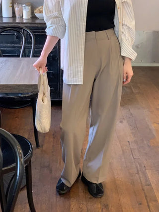 [6 colors] Pleated wide-leg slacks
