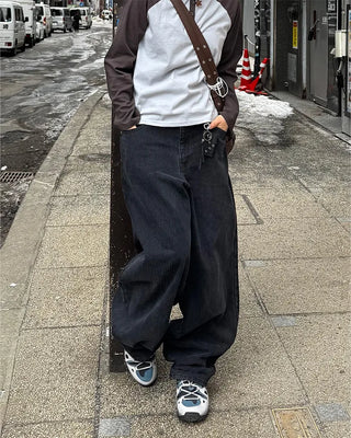 (Unisex) Star Embroidered Balloon Denim Pants