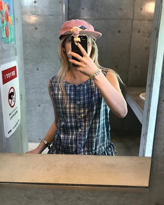 Checkered frill ribbon dress