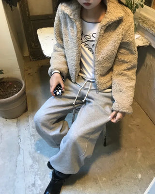 high neck fur zip-up (3color)