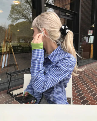 Checked gathered crop shirt
