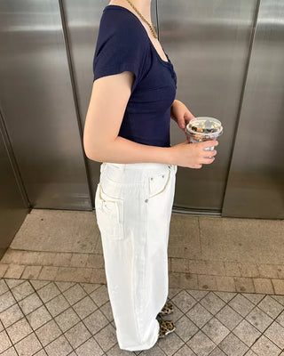 Ribbed button cropped t-shirt