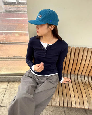 Layered Button Long T-Shirt