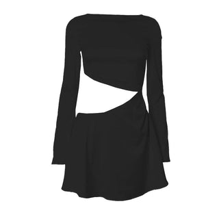Long sleeve hollow out solid cut out mini dress
