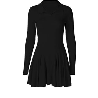 Turnover collar long sleeve solid mini dress