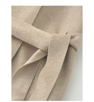 (2 colors) Wool brand belt long coat