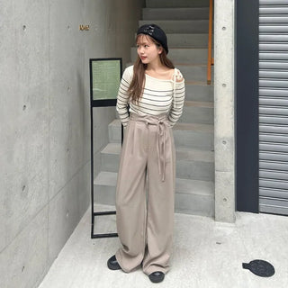 Shoulder ribbon striped knit