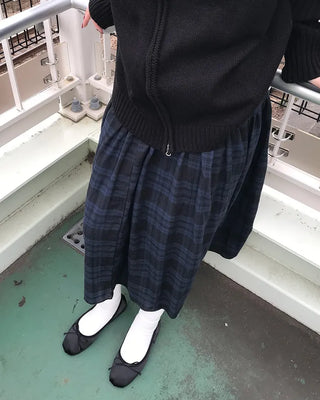 Check pattern cotton long skirt