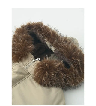 Duffle down jacket with buttons and fur hood