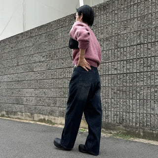 Striped ribbed denim pants