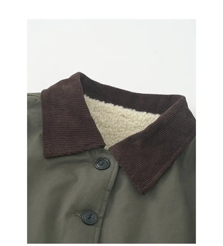 (2 colors) Wool-lined boa button-up jacket, oversized