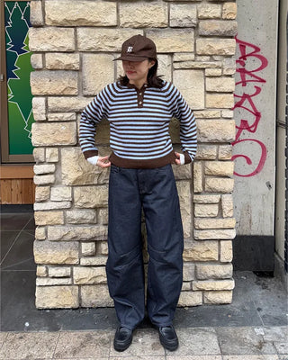 Striped Henley Neck Knit
