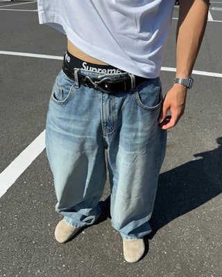 Wide balloon denim pants