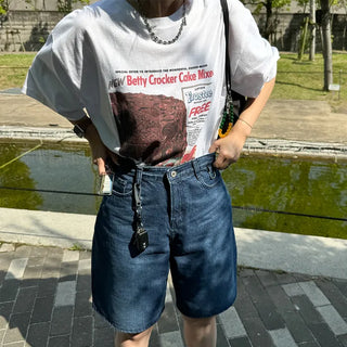 D-ring Bermuda denim pants