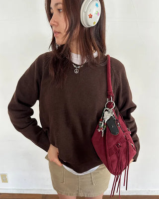 (Unisex) V-neck raglan high-gauge knit