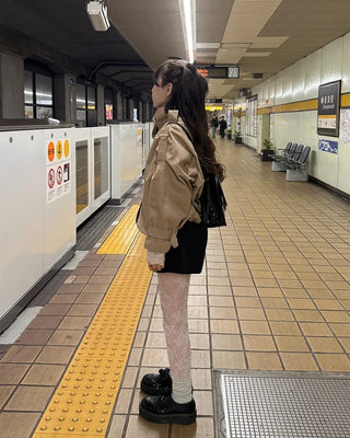 High-neck short trench coat