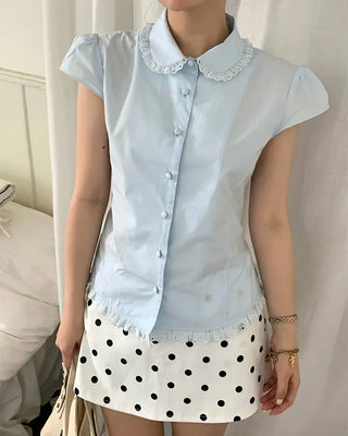[1st Re-release] (ORIGINAL) Lace Ribbon Slim Blouse