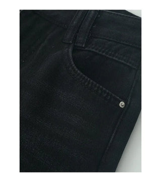 Fleece-lined straight-fit washed denim pants