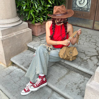 Vintage wide-leg denim pants