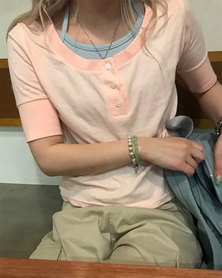Henley Neck Layered T-Shirt