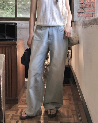 Real wide-leg denim pants